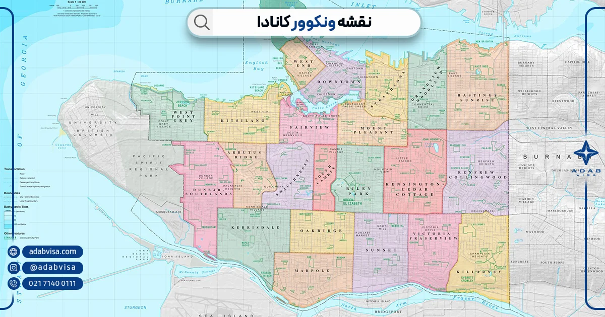نقشه ونکوور کانادا | ادب ویزا