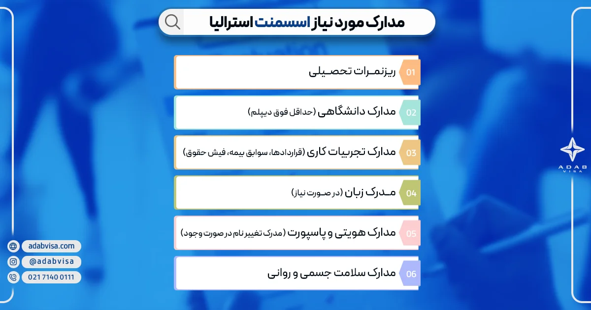 مدارک موردنیاز اسسمنت استرالیا | ادب ویزا